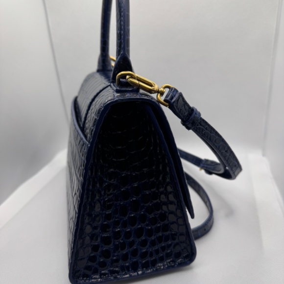 BALENCIAGA Hourglass Small Shiny Croc Bag in Dark Blue - Picture 5 of 8